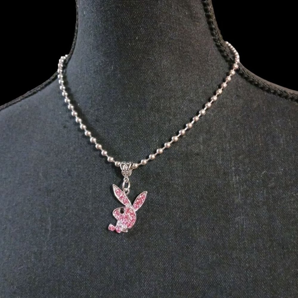 Pink Bunny Ball Bead Choker Necklace